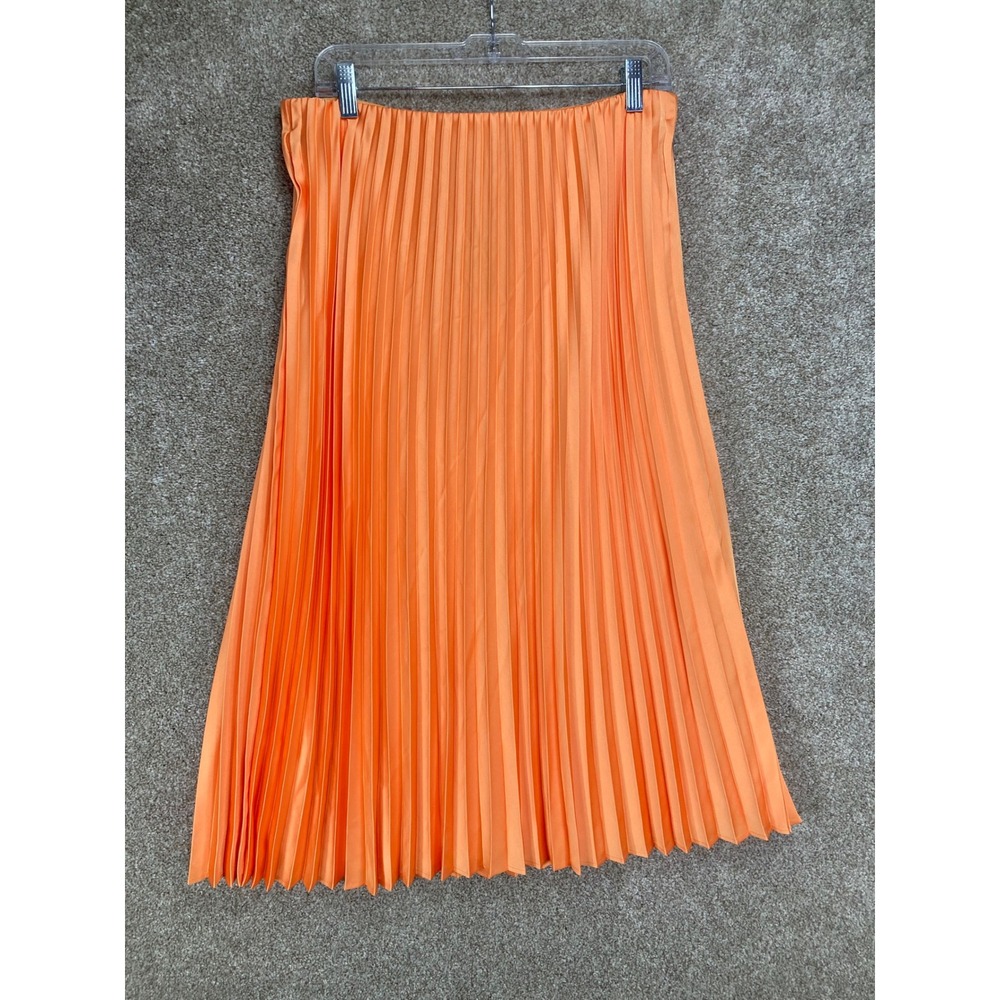 J. Crew Gwyneth Satin Pleated Slip Midi Skirt Womens M Orange Party Summer NEW